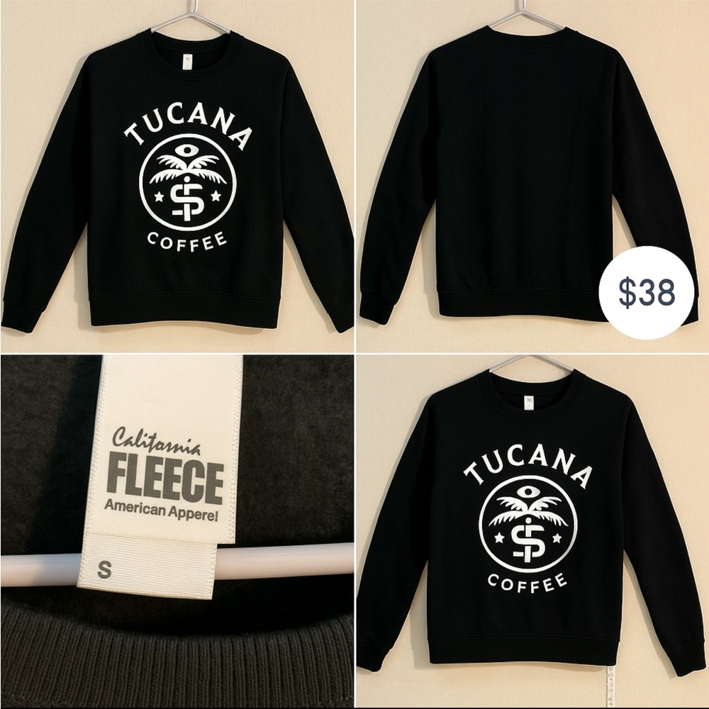 Tucana coffee, California fleece crewneck/American Apparel/ unisex small